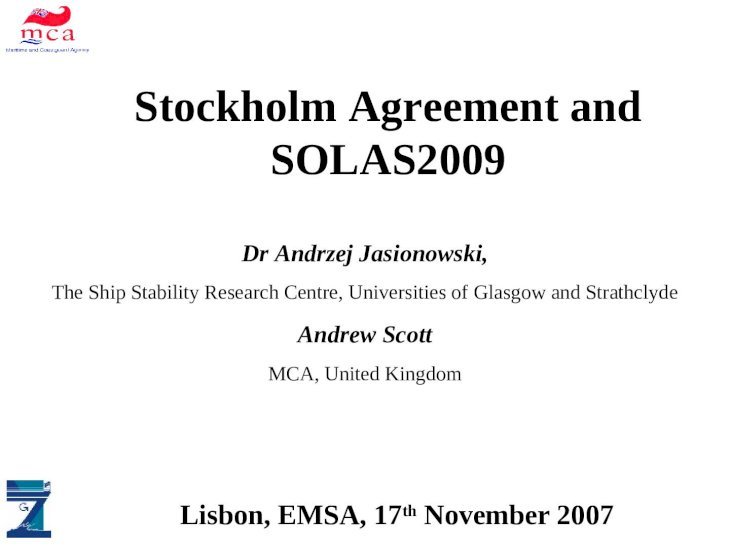ALLIANCE DM \u0026 SAS Stockholm Agreement and SOLAS2009 Lisbon ...